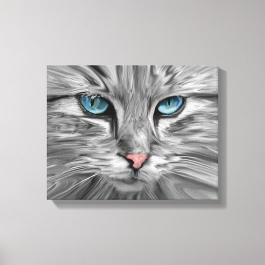 かわいい猫の目の顔 水彩油絵アート キャンバスプリント (正面)