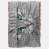 かわいい猫の目の顔 水彩油絵アート スローブランケット (正面縦)