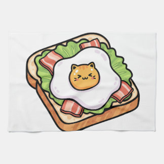 かわいい猫の目玉焼きトーストのイラスト キッチンタオル