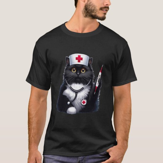 かわいい猫の看護師 国際看護師の日 スペシャル キャット ナーシング Tシャツ (正面)