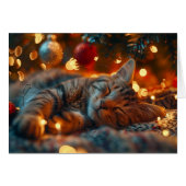 かわいい猫の眠る休日クリスマスカード (正面横)