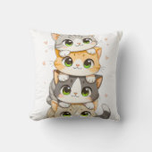 かわいい猫の積み重ねイラスト かわいい猫好きのためのグッズ クッション (正面)