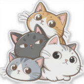 かわいい猫の積み重ね – 愛らしいカワイイ猫ステッカー シール (正面)