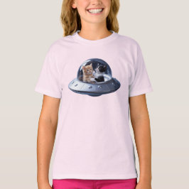かわいい猫の空飛ぶ円盤 キッズTシャツ Tシャツ