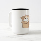 かわいい猫の箱ステッカーデザイン ツートーンマグカップ (正面左)