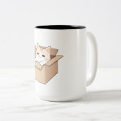 かわいい猫の箱ステッカーデザイン ツートーンマグカップ (正面右)