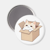 かわいい猫の箱ステッカー デザイン マグネット (正面/裏面)