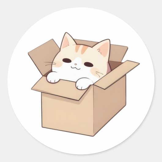 かわいい猫の箱ステッカー デザイン ラウンドシール (正面)