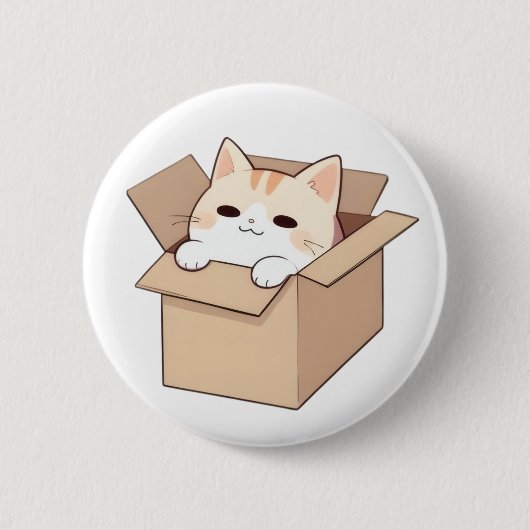 かわいい猫の箱ステッカー デザイン 缶バッジ (正面)