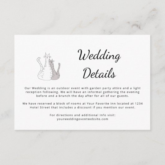 かわいい猫の簡単な結婚式の詳細イラスト エンクロージャーカード (正面)