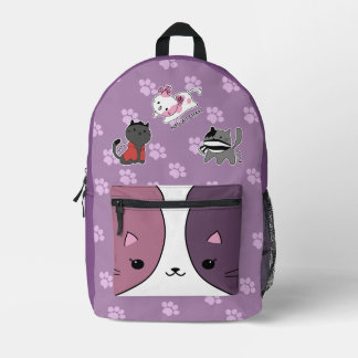 かわいい猫の紫色の肉球プリントデザインのバックパック プリントバックパック