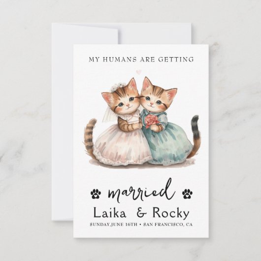 かわいい猫の結婚式の招待状 セーブザデート (正面)