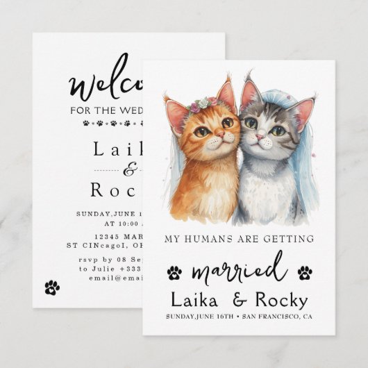 かわいい猫の結婚式招待状 セーブザデート (正面/裏面)
