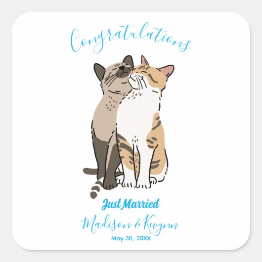 かわいい猫の結婚式 スクエアシール (正面)
