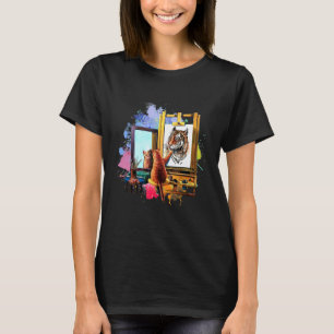 かわいい猫の絵 ライオン 芸術的な動物 Tシャツ