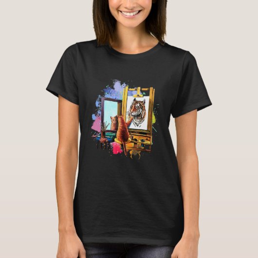 かわいい猫の絵 ライオン 芸術的な動物 Tシャツ (正面)