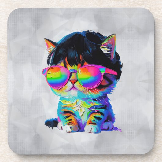 かわいい猫の絵（絵画No.1） コースター (正面)