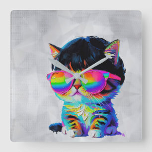 かわいい猫の絵（絵画No.1） スクエア壁時計