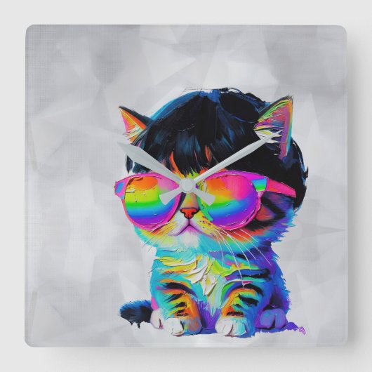 かわいい猫の絵(絵画No.1) スクエア壁時計 (正面)