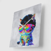 かわいい猫の絵(絵画No.1) スクエア壁時計 (傾斜)