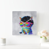かわいい猫の絵(絵画No.1) スクエア壁時計 (ホーム)