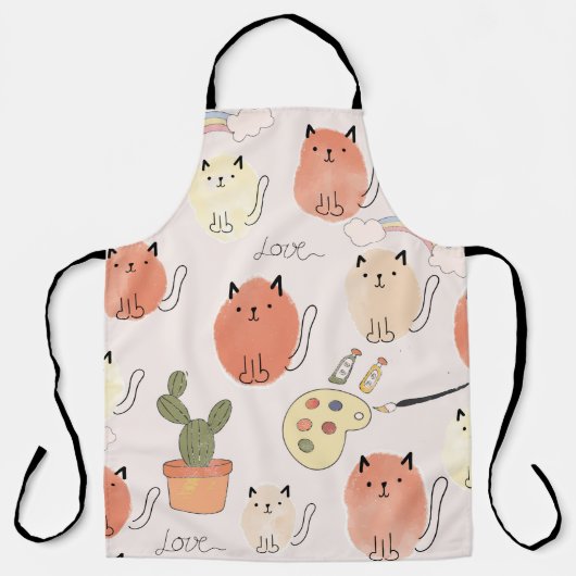 かわいい猫の継ぎ目のない柄 エプロン (正面)