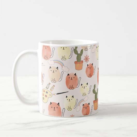 かわいい猫の継ぎ目のない柄 コーヒーマグカップ (左)