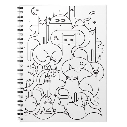かわいい猫の線画カラーリングノート ノートブック (正面)