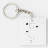 かわいい猫の線画、ハート3つ付き キーホルダー (正面)