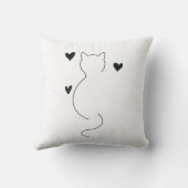 かわいい猫の線画、三つのハート付き クッション (裏面)