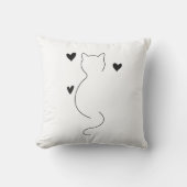 かわいい猫の線画、三つのハート付き クッション (正面)