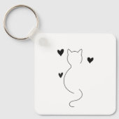 かわいい猫の線画、3つのハート付き キーホルダー (正面)