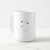 かわいい猫の線画、3つのハート付き コーヒーマグカップ (正面左)