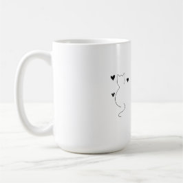 かわいい猫の線画、3つのハート付き コーヒーマグカップ