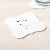かわいい猫の線画、3つのハート付き ペーパーコースター (アングル)