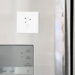 かわいい猫の線画、3つのハート付き マグネット