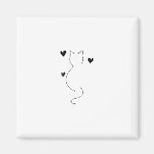 かわいい猫の線画、3つのハート付き マグネット (正面)