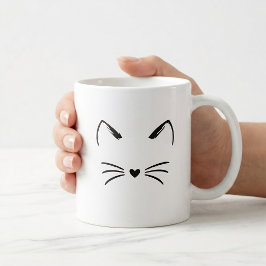 かわいい猫の耳とひげのハート型の鼻のグラフィック コーヒーマグカップ