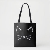 かわいい猫の耳とひげのハート型鼻のグラフィック トートバッグ (正面)