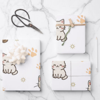 かわいい猫の肉球ギフトラッピングシート | Rim-Jhim Designs ラッピングペーパーシート