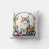 かわいい猫の花の窓パーソナライズされた クッション (正面)