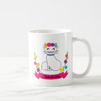 かわいい猫の花冠マグカップ 名前入り コーヒーマグカップ