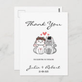 かわいい猫の花嫁と新郎の結婚感謝カード ポストカード (正面/裏面)