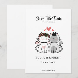 かわいい猫の花嫁と花婿の結婚式 セーブザデート