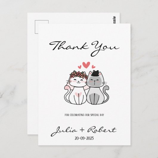 かわいい猫の花嫁と花婿結婚さんありがとう ポストカード (正面/裏面)