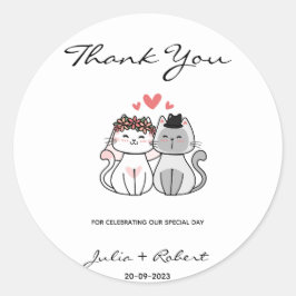 かわいい猫の花嫁と花婿結婚さんありがとう ラウンドシール