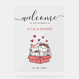 かわいい猫の花嫁結婚と花婿 アクリルサイン