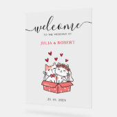 かわいい猫の花嫁結婚と花婿 アクリルサイン (傾斜)