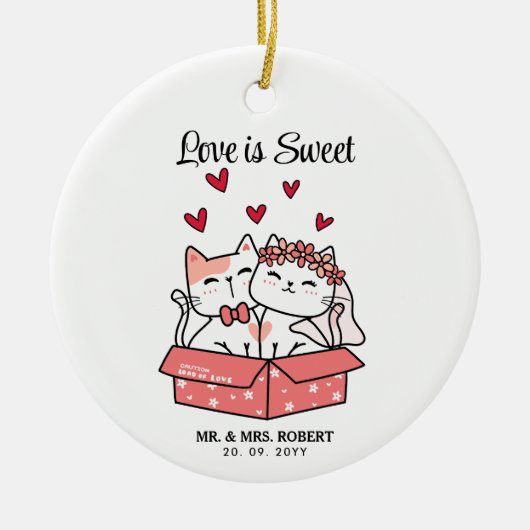 かわいい猫の花嫁結婚と花婿 セラミックオーナメント (正面)