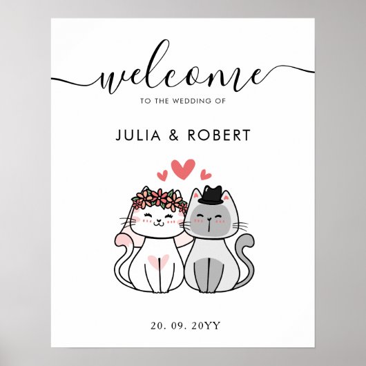 かわいい猫の花嫁結婚と花婿 ポスター (正面)